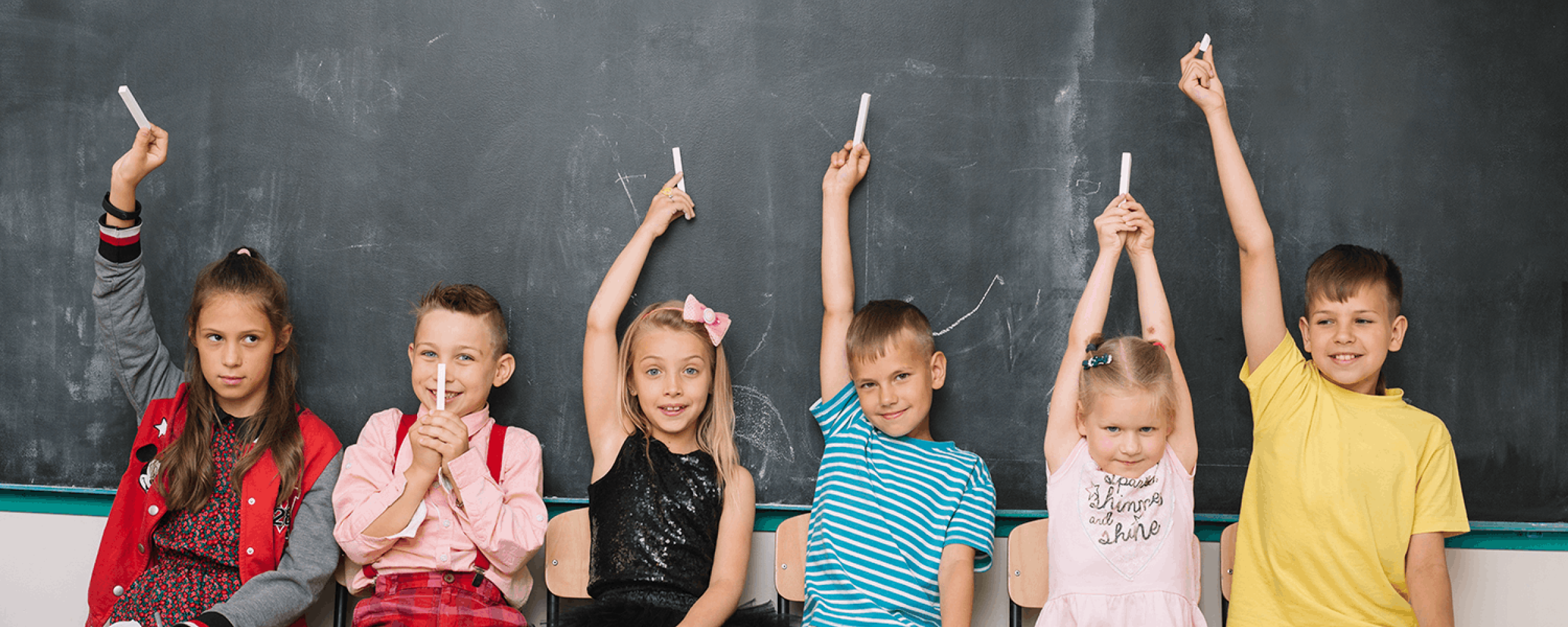 Classmates with Chalkboard